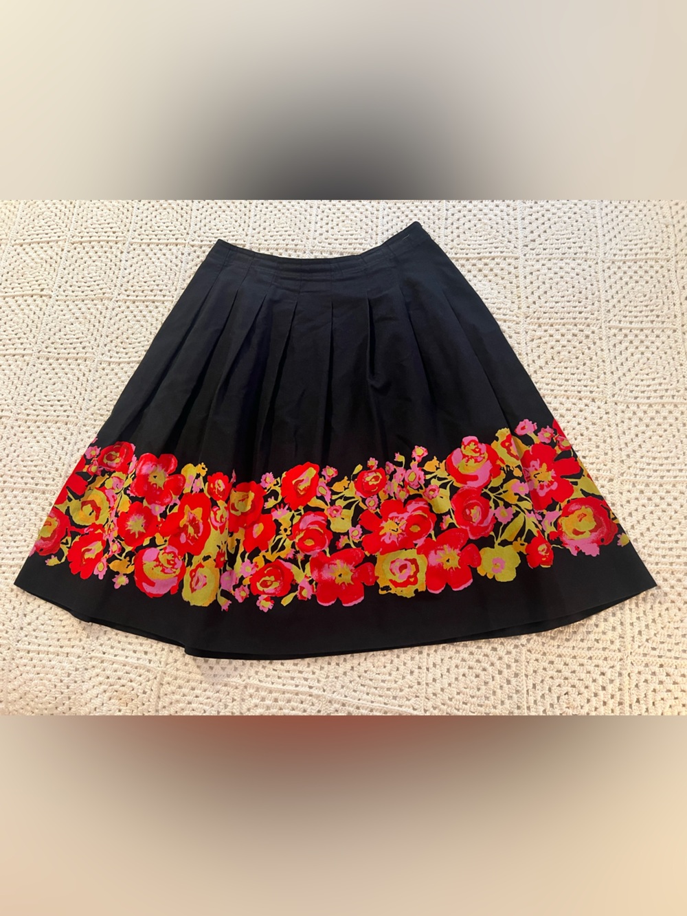 Floral Border Pleated Cotton Skirt Women ISAAC MIZRAHI Sz 4